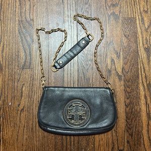 Tory Burch Black Pebbled Leather Clutch / Crossbody Bag